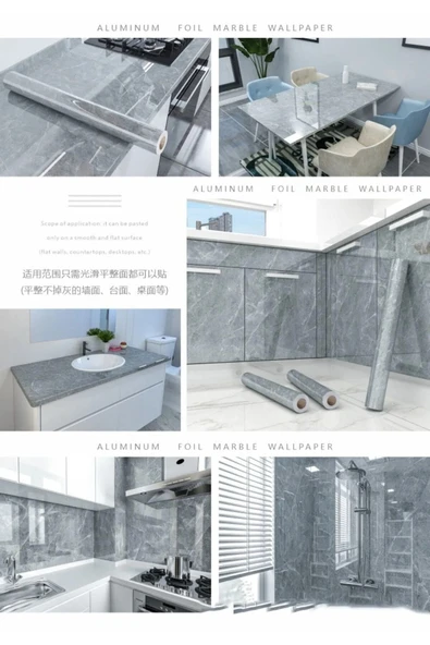 Horasan Ticaret Mermer Desenli Mutfak Tezgah Üstü Fayans Kaplama Yapışkanlı Folyo 5 Metre - 3