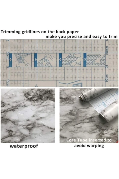 Horasan Ticaret Yapışkanlı Siyah Tonlu 5 M X 60 Cm Mermer Folyo Kaplama Kağıdı Mutfak Tezgah Dolap Banyo Masa - 5