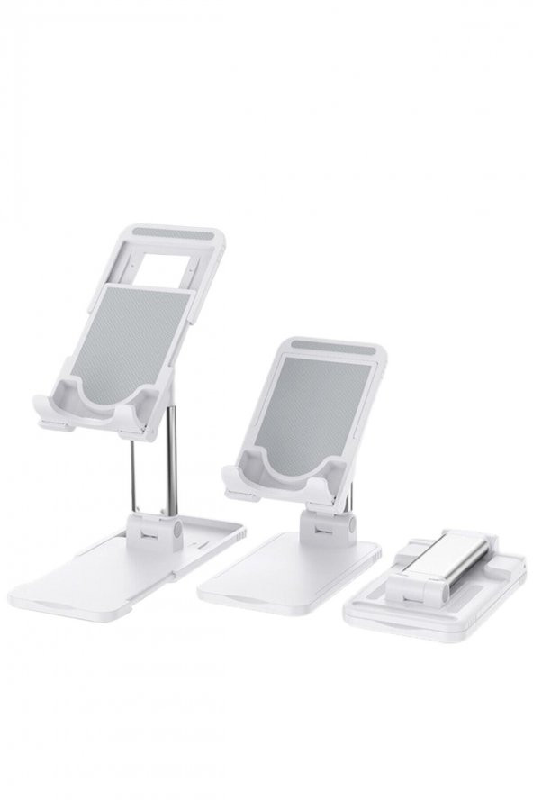 Telefon Tutucu Ve Tablet Masaüstü Standı Tutucu Portatif Ayarlanabilir Katlanır Demir Standı Beyaz