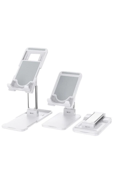 Premium Ticaret Telefon Tutucu Ve Tablet Masaüstü Standı Tutucu Portatif Ayarlanabilir Katlanır Demir Standı Beyaz - 1