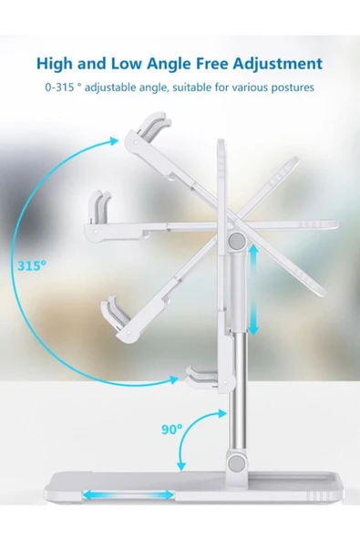 Premium Ticaret Telefon Tutucu Ve Tablet Masaüstü Standı Tutucu Portatif Ayarlanabilir Katlanır Demir Standı Beyaz - 2