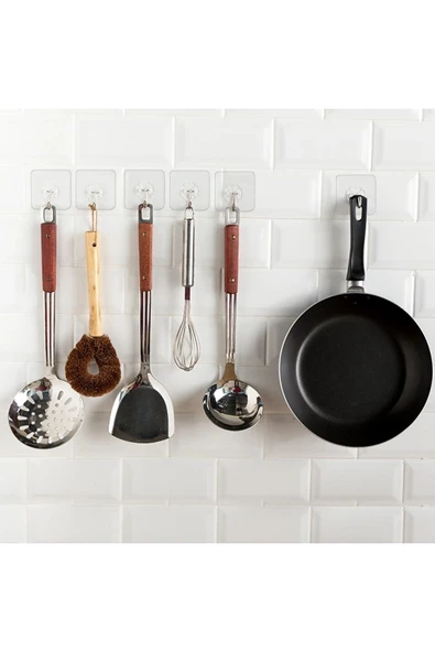 ENASHOP Kendinden Yapışkanlı Kancalı Mutfak Banyo Askısı Şeffaf 5 Adet - Resim 2