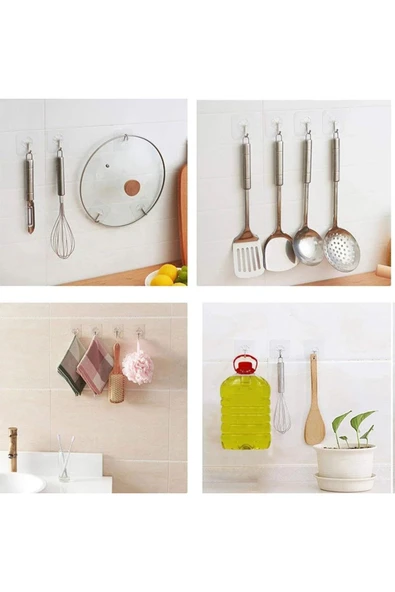 ENASHOP Kendinden Yapışkanlı Kancalı Mutfak Banyo Askısı Şeffaf 5 Adet ürün görseli 1