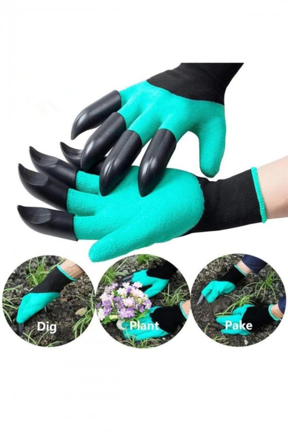 Toprak Kazma Bahçe Eldiveni - Sert Plastik Tırnaklı Eldiven - 2