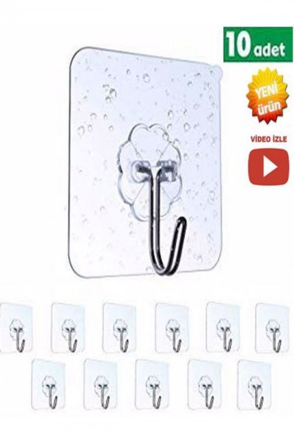 Askı Askılık 10 Adet Güçlü Şeffaf Duvar Askısı Askılığı Yapışkanlı Vantuz Kancalı Mutfak Banyo Askı