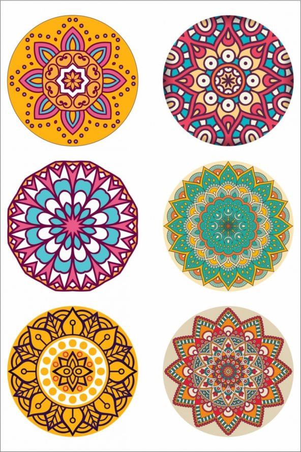 Mandala Desen 6lı Bardak Altı Ahşap