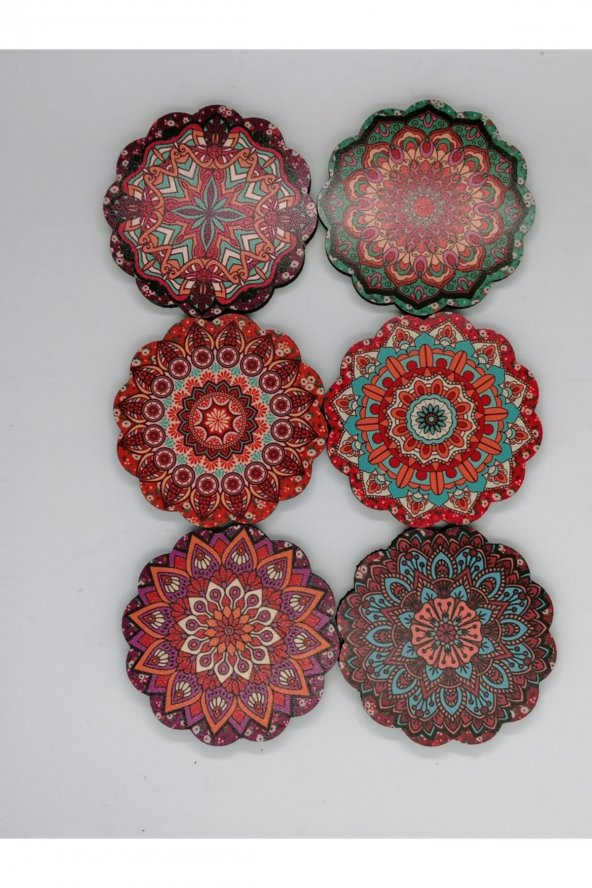 Otantik Mandala Desenli Ahşap Bardak Altlığı Seti (6 Adet) - 2