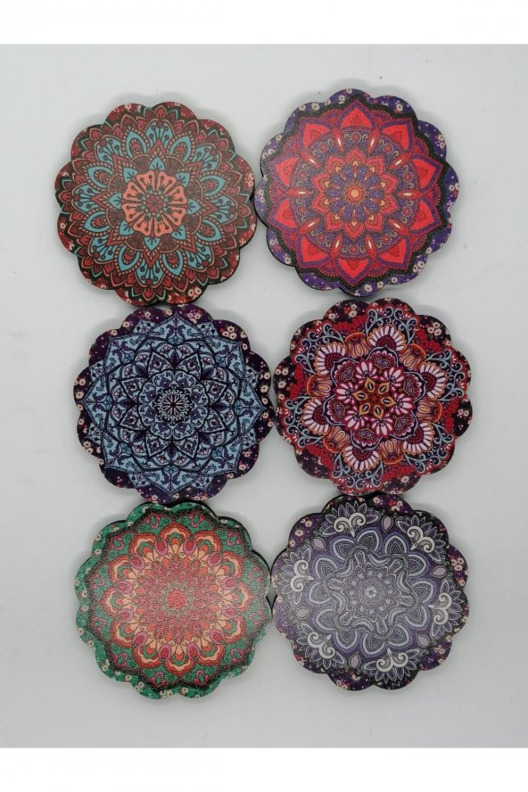 Otantik Mandala Desenli Ahşap Bardak Altlığı Seti (6 Adet) - 3