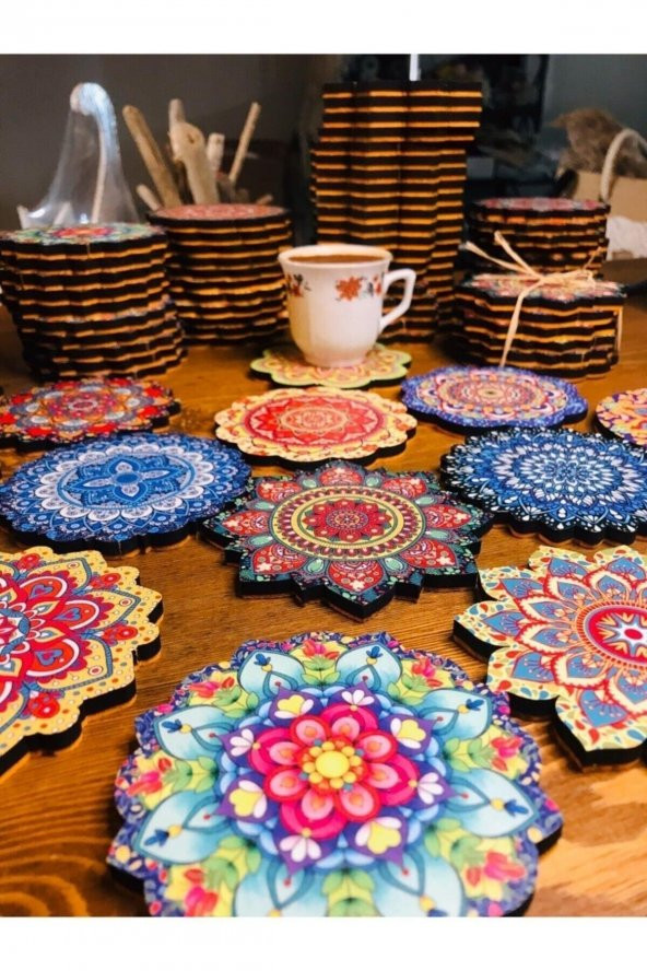 6 Adet Çini Desenli Bardak Altlığı - 3