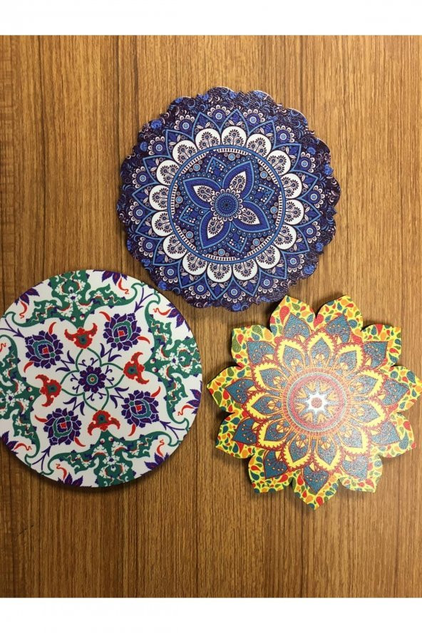 3 Adet Mandala Desenli Bardak Altlığı