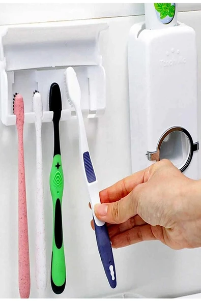 hcb ticaret Macunu Sıkacağı Ve 5'li Diş Fırçalığı Macun Sıkıcı Diş Fırçası Tutucu - 4