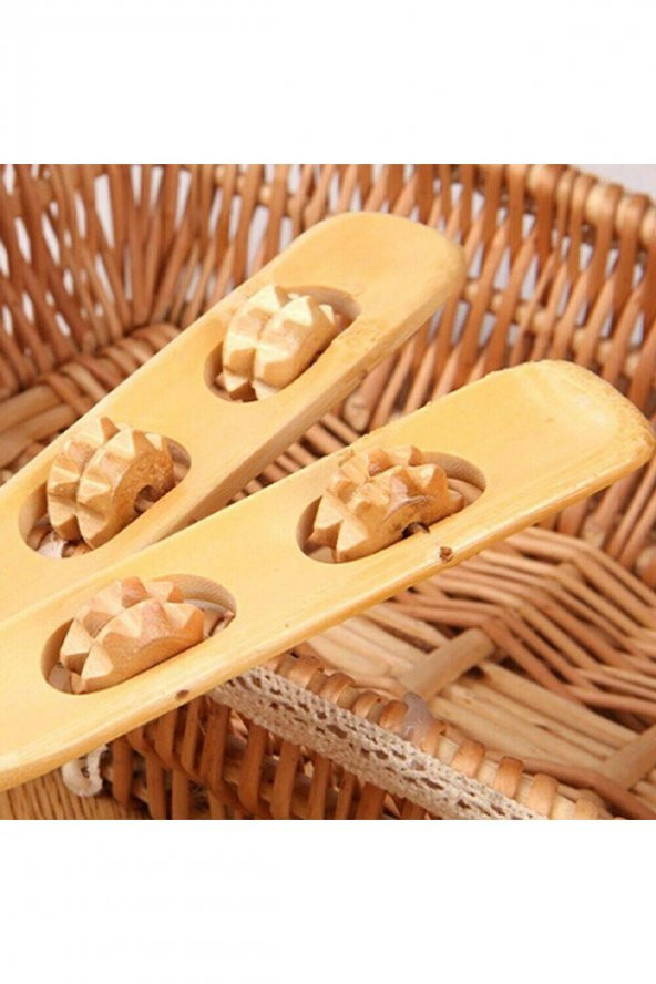 2 Adet Bambu Ahşap Sırt Kaşıyıcı Sırt Kaşıma Aleti 47 Cm Tekerlekli Masaj Aparatlı - 3