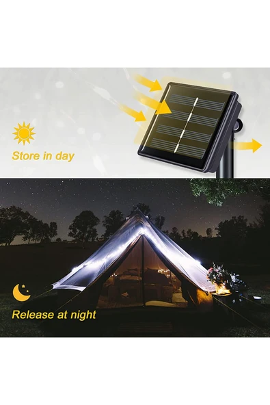 ENASHOP SOLAR BAHÇE PERİ LED 12m 100 LED , gün ışığı, 8 fonksiyon, solar led - 3