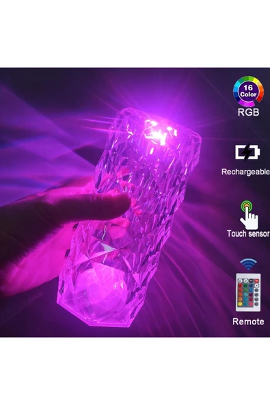 ENASHOP Kristal Akrilik Led Masa Üstü Lamba 16 Renk Uzaktan Kumandalı Dokunmatik - 3
