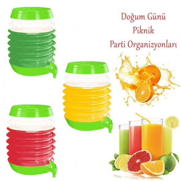 Pratik Su Sebili Taşınabilir Katlanabilir Termos Çeşmeli Körüklü 5.5 Litre Piknik Kamp Su Ayran Meşrubat İçecek Bidonu Yeşil - 3
