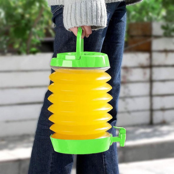 Pratik Su Sebili Taşınabilir Katlanabilir Termos Çeşmeli Körüklü 5.5 Litre Piknik Kamp Su Ayran Meşrubat İçecek Bidonu Yeşil - 5