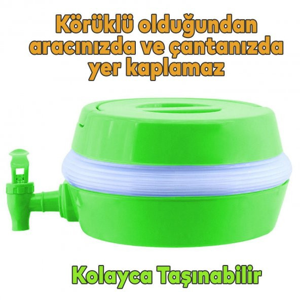 Pratik Su Sebili Taşınabilir Katlanabilir Termos Çeşmeli Körüklü 5.5 Litre Piknik Kamp Su Ayran Meşrubat İçecek Bidonu Yeşil - 6