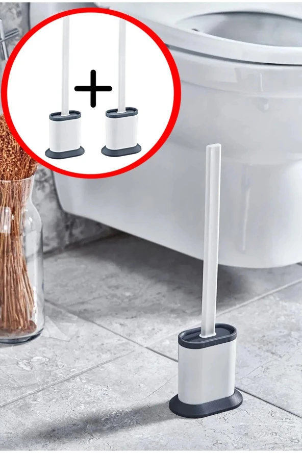 Aklımdakalsın 2 Adet Antibakteriyel Silikon Uçlu Tuvalet Fırçası Seti Klozet Temizleme Fırçası