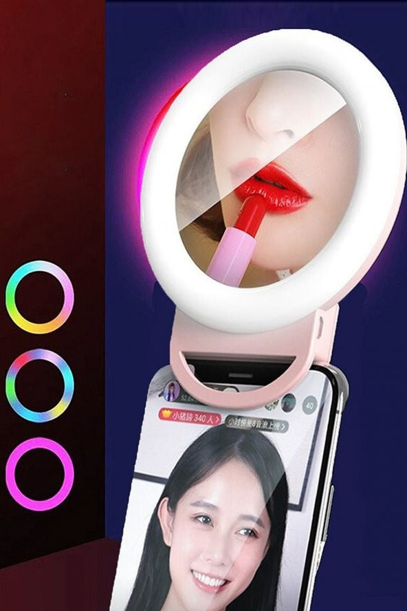 Selfie Aynalı Al20 Rgb Led Telefon Işığı Ring Light Şarjlı 15 Mod Led Işık