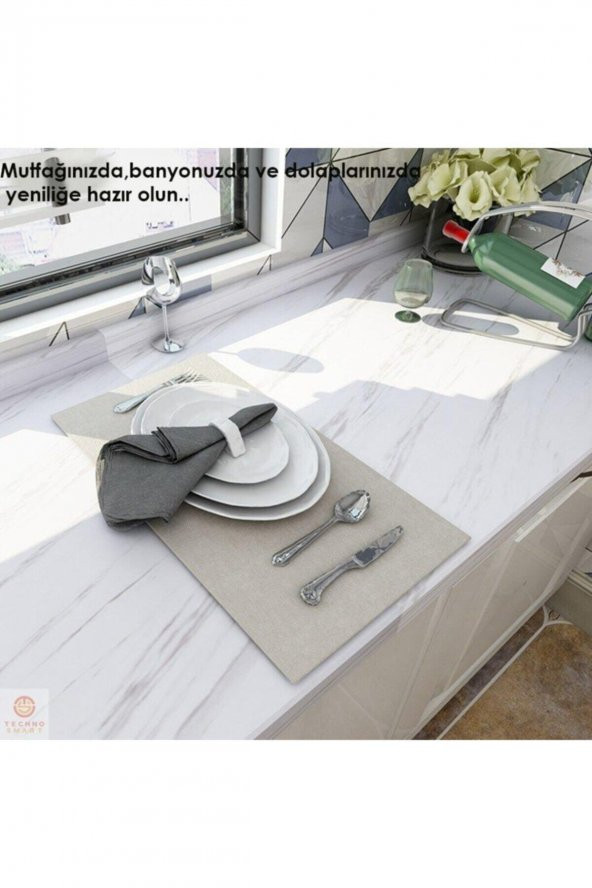 Kendinden Yapışkanlı Folyo Mermer Desenli Beyaz Mermer 5 Metre 60 Cm - 2