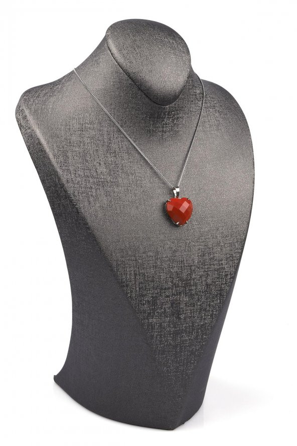 Red Jasper Doğal Taş Gümüş Renkli Kolye - 2