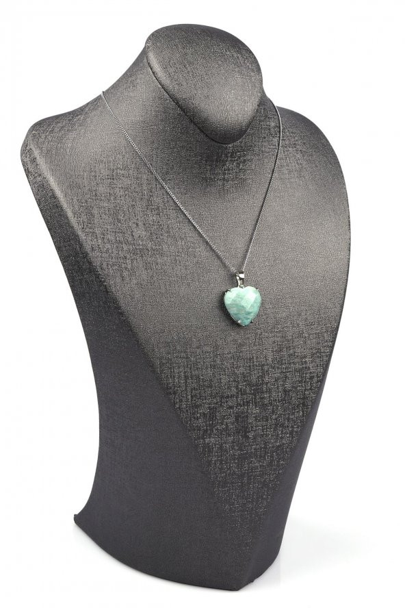 Amazonit Doğal Taş Gümüş Renkli Kolye - Resim 2