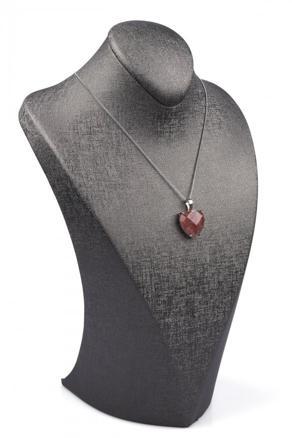 Çilek Kuvars Doğal Taş Gümüş Renkli Kolye - Resim 2