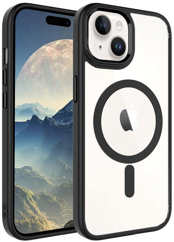 Apple iPhone 15 Plus Kılıf Wireless Şarj Özellikli Krom Magsafe Silikon Kapak - 2