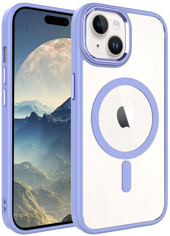 Apple iPhone 15 Plus Kılıf Wireless Şarj Özellikli Krom Magsafe Silikon Kapak - 4