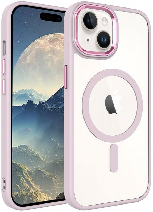 Apple iPhone 15 Plus Kılıf Wireless Şarj Özellikli Krom Magsafe Silikon Kapak - 5