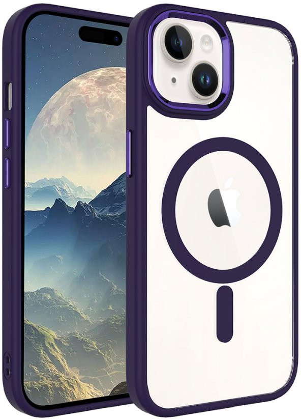 Apple iPhone 15 Plus Kılıf Wireless Şarj Özellikli Krom Magsafe Silikon Kapak - 6
