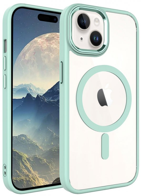 Apple iPhone 15 Plus Kılıf Wireless Şarj Özellikli Krom Magsafe Silikon Kapak - 8