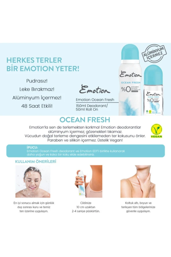 Emotion Roll On Ocean Fresh Kadın Deodorant 50 ml 2 Adet - Resim 2