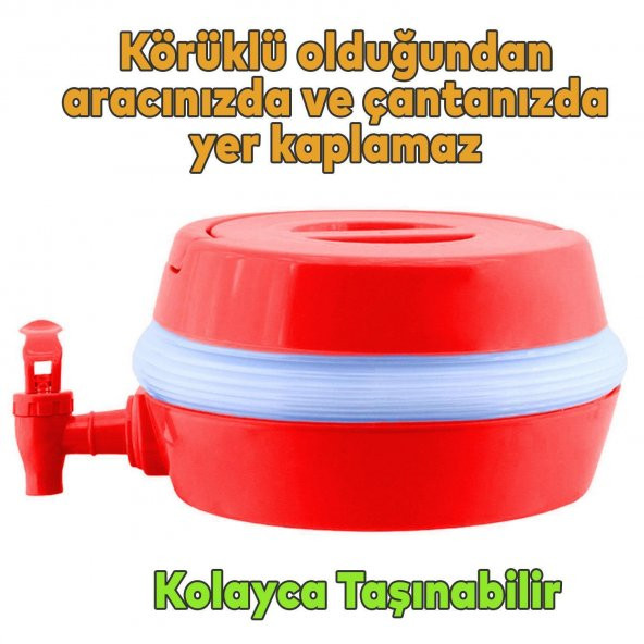 Su Sebili Pratik Katlanabilir Termos Çeşmeli Körüklü 5.5 Litre Piknik Kamp Su Ayran Meşrubat İçecek Bidonu Kırmızı - 6