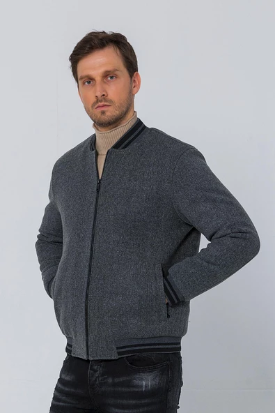 Erkek Regular Fit Fermuarlı Pilot Yaka Cepli Kışlık Astarsız Kaşe Mont - 7