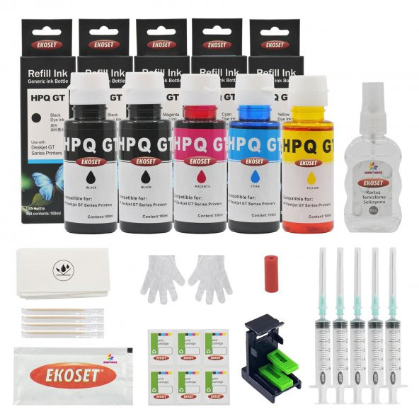 Ekoset hp 1000 2000 3000 1050A hp 301 uyumlu Kartuş Dolum Seti 5li set