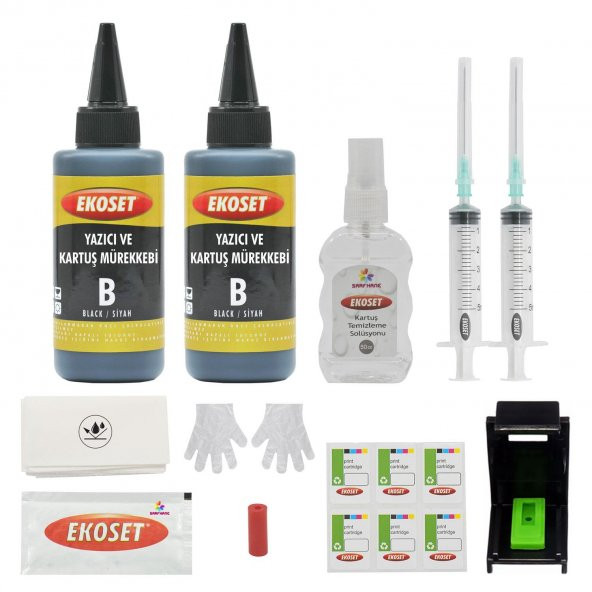 Ekoset hp 652 uyumlu Siyah Kartuş Dolum seti 40 dolumluk 2x100ml