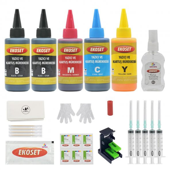 Ekokartuş Dolum seti hp 1510 2516 3510 hp 301 uyumlu Renkli ve Siyah 5li set