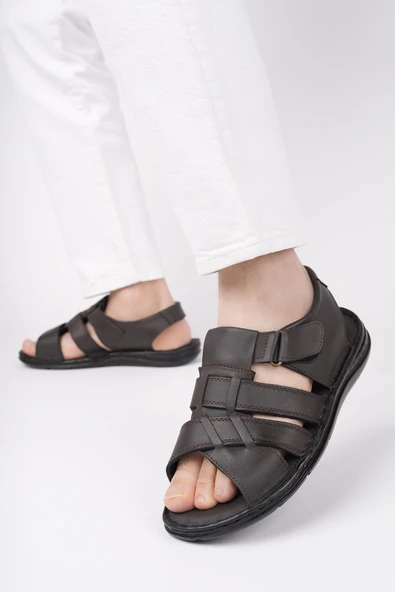 Muggo Charles Garantili Erkek Günlük Hakiki Deri Rahat Yumuşak Taban Ortopedik Sandalet - 5