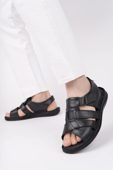 Muggo Charles Garantili Erkek Günlük Hakiki Deri Rahat Yumuşak Taban Ortopedik Sandalet - 10