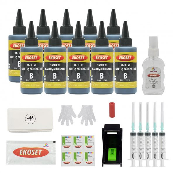Ekokartuş Dolum seti hp 304 hp 2633 2632 2630 2620 uyumlu Siyah 10lu set