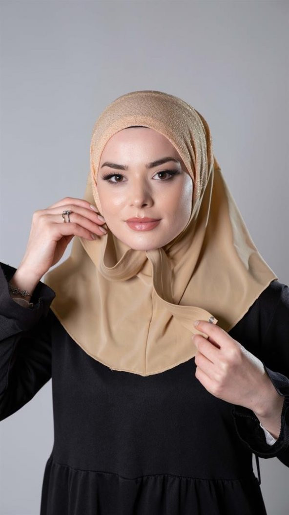 Bej Pratik Hazır Geçmeli Tesettür Eşarp Sandy Kumaş Arkadan Çıtçıtlı 2206_12