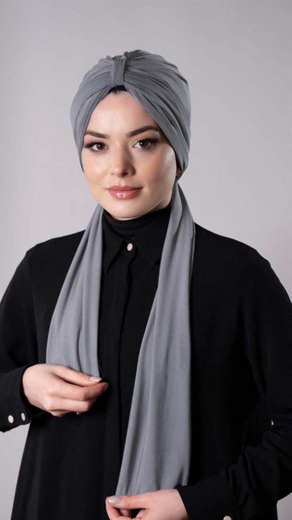 Gri Pratik Hazır Geçmeli Tesettür Bone Sandy Kumaş Atkılı  2204_15 - 2