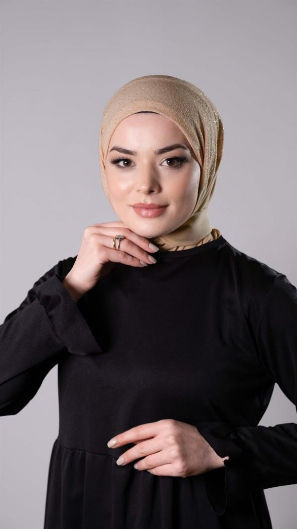 Bej Pratik Hazır Geçmeli Tesettür Eşarp Sandy Kumaş Arkadan Çıtçıtlı 2206_12 - 2