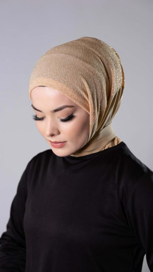 Bej Pratik Hazır Geçmeli Tesettür Eşarp Sandy Kumaş Arkadan Çıtçıtlı 2206_12 - 3