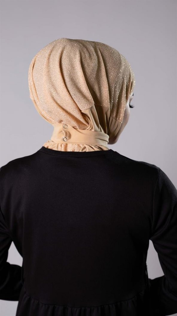 Bej Pratik Hazır Geçmeli Tesettür Eşarp Sandy Kumaş Arkadan Çıtçıtlı 2206_12 - 4