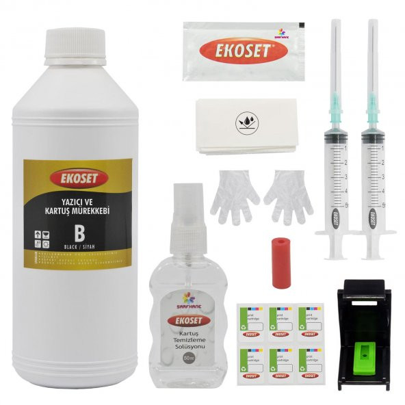 Ekoset hp 304 hp 302 hp 301 uyumlu Siyah Kartuş Dolum seti 1Litre
