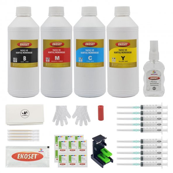 Ekoset hp 304 hp 302 hp 301 uyumlu Kartuş Dolum Seti 4x1 Litre