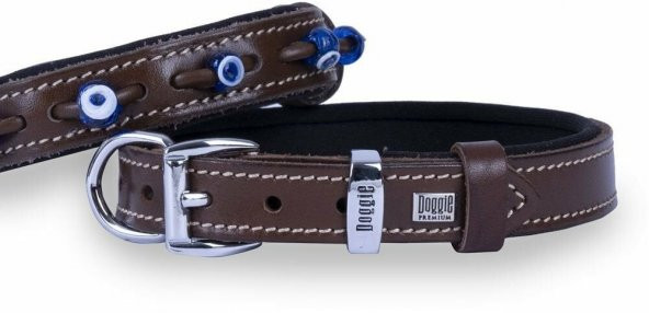 Doggie Konfor Deri Nazar Boncuklu Boyun Tasması Kahve 3X42-50Cm