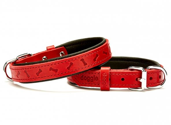 Doggie Konfor Deri Kemik Desenli Boyun Tasması 2x30-35 CM Kırmızı